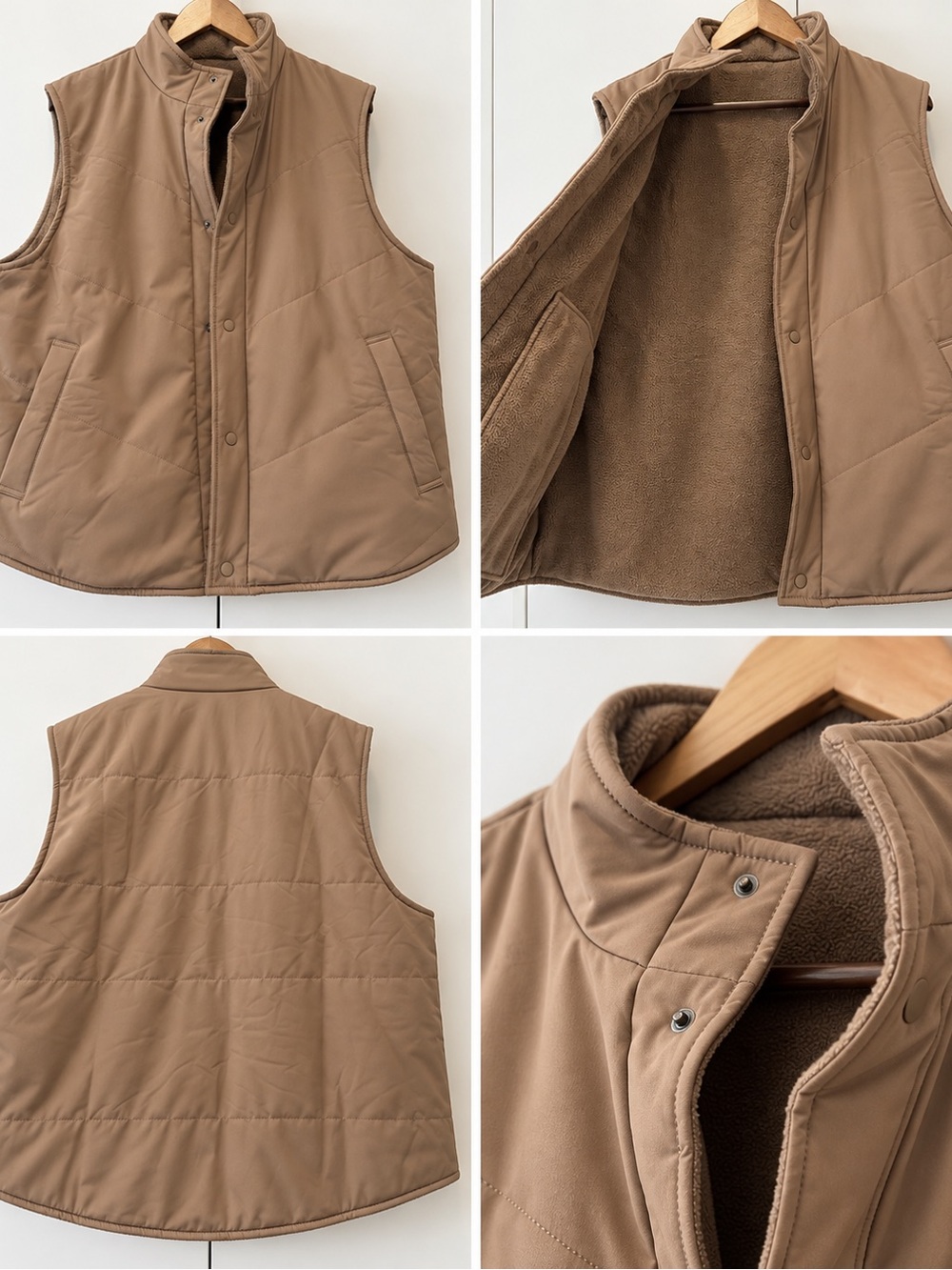 tentree Quilted Fleece-Lined Vest in Tan